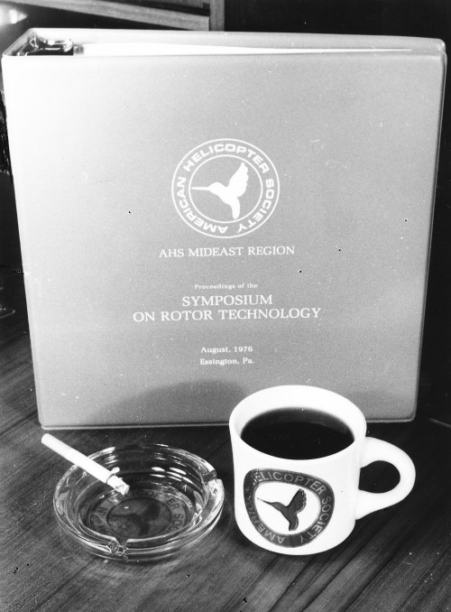 Both the ashtray and coffee mug bear the AHS seal.

From Vertiflite, July/August 1976