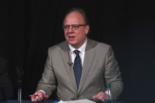 Fred Piasecki, Memoirs of our Pioneers reception at the Franklin Institute, Monday evening, May 13, 2019. (VFS photo by Gary Vincent. CC-BY-SA 4.0)