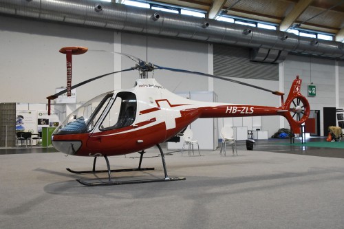 Guimbal Cabri G2 (HB-ZLS) of Swiss Helicopters, photographed at AERO Friedrichshafen 2022, in Friedrichshafen, Germany, on April 30, 2022. (VFS Photo by Kenneth I. Swartz, CC BY-SA 4.0)