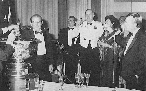 At Honors Night Banquet, the Hughes Bowl Toast, given by Bill Brown. The Howard Hughes Award was given to the Boeing Helicopters 360 Team, in recognition of their design and construction of the world's first all-composite helicopter.

AHS (now VFS) 44th Annual Forum and Technology Display, July 16-18, 1988 at Washington, D.C., USA