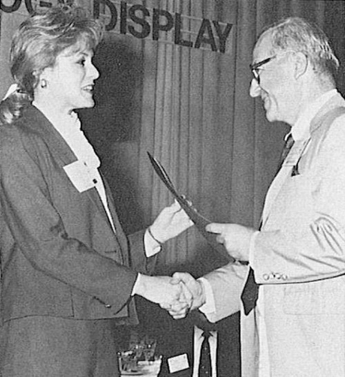 The chapter net increase award is presented by AHS Membership Chairman Brooks to St. Louis Chapter President Celeste Freeman.

AHS (now VFS) 44th Annual Forum and Technology Display, July 16-18, 1988 at Washington, D.C., USA
